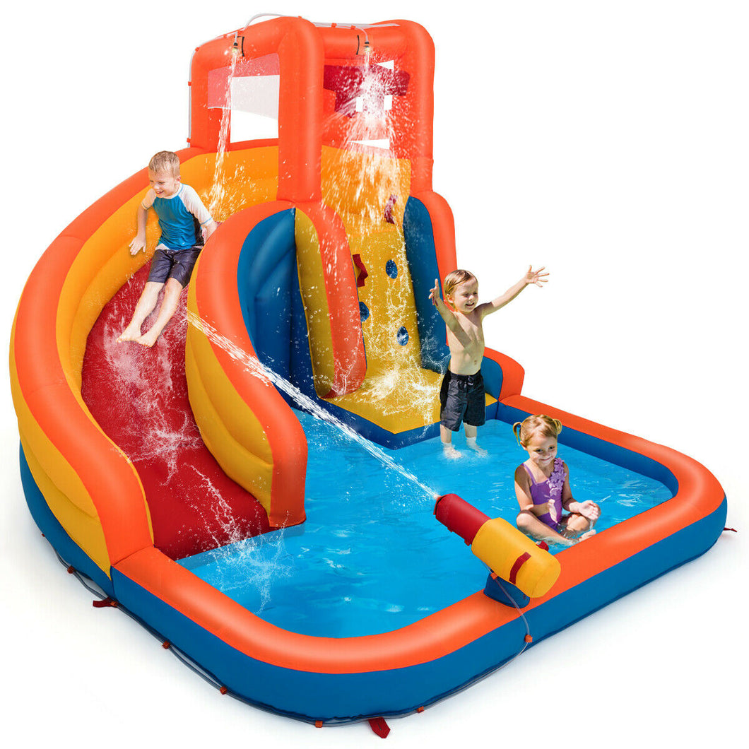 Gymax Inflatable Splash Water Bouncer Slide Bounce House w/ Climbing Wall & Water Hose