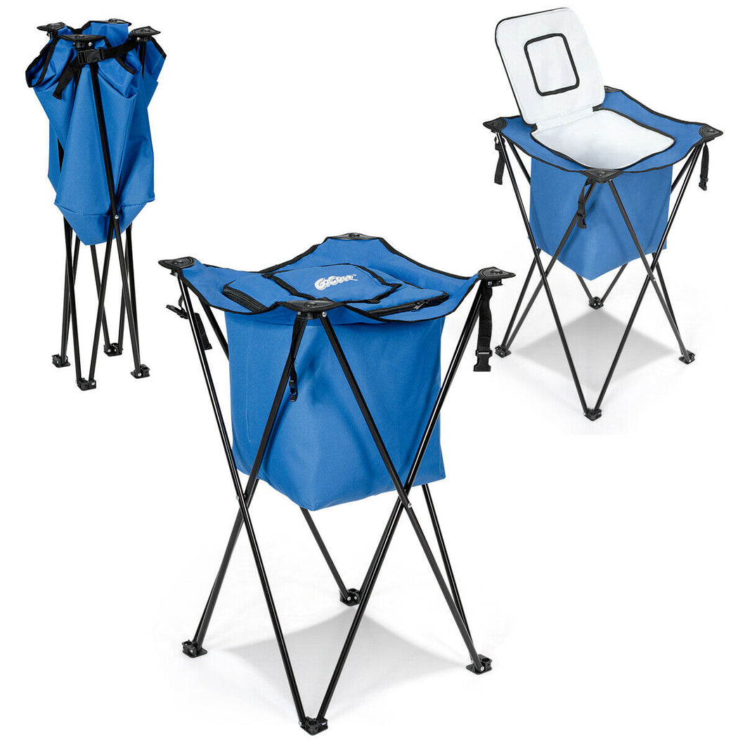 Gymax Portable Tub Cooler w/Folding Stand & Carry Bag Leakproof Picnic Cooler Blue