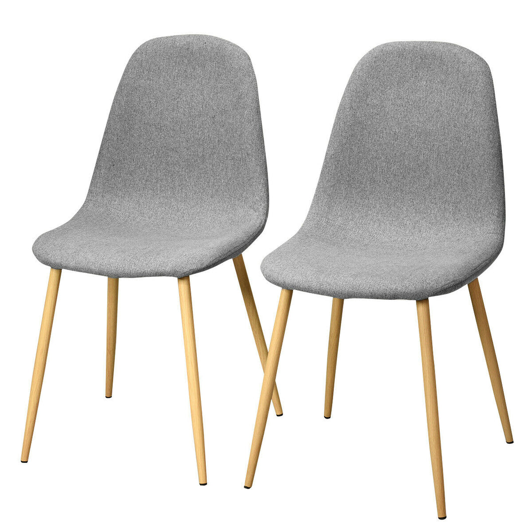 Gymax Set of 2 Dining Chairs Fabric Cushion Kitchen Side Chairs Gray