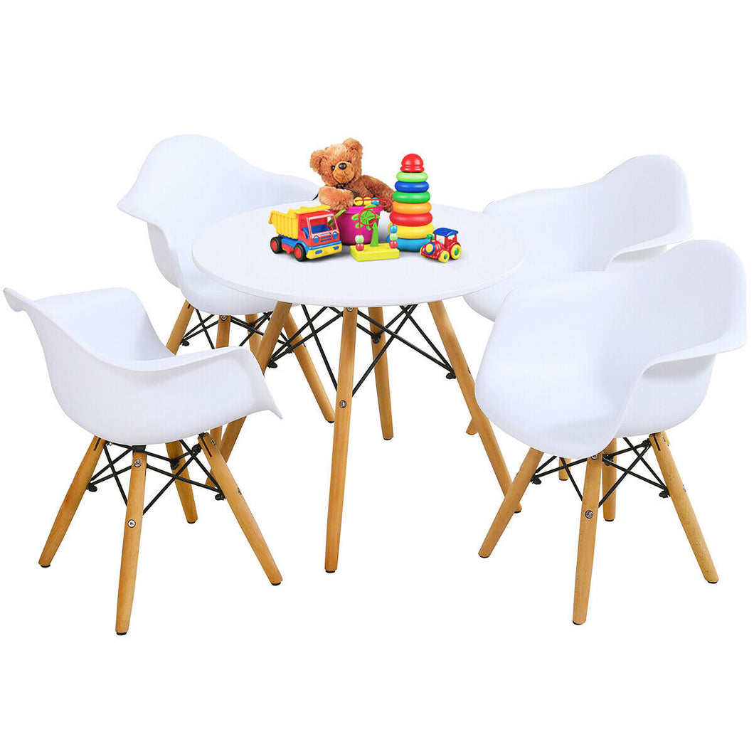 Gymax 5 PC Kids Round Table Chair Set with 4 Arm Chairs White