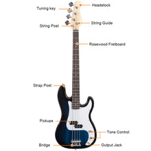 Load image into Gallery viewer, Gymax Electric Bass Guitar Full Size 4 String w/ Bag Strap Guitar Pick Amp Cord Blue
