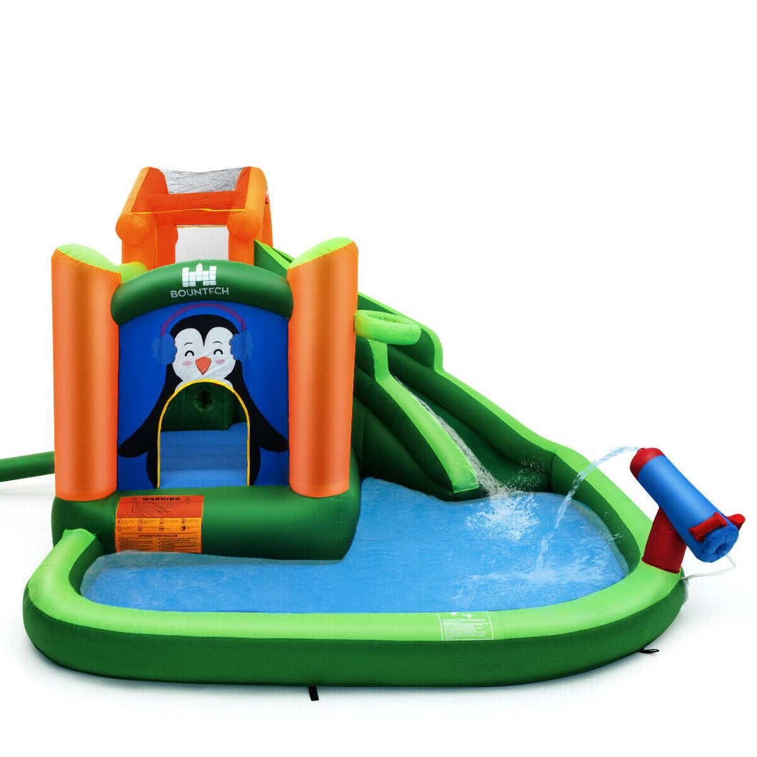 Gymax Inflatable Slide Bouncer and Water Park Bounce House Climbing Wall Splash Pool Water Cannon