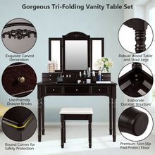 Load image into Gallery viewer, Gymax Vanity Set Makeup Table w/7 Drawers Tri-Folding Mirror Brown
