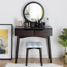 Load image into Gallery viewer, Gymax Bedroom Vanity Set Dressing Table &amp; Cushioned Stool w/Round Mirror
