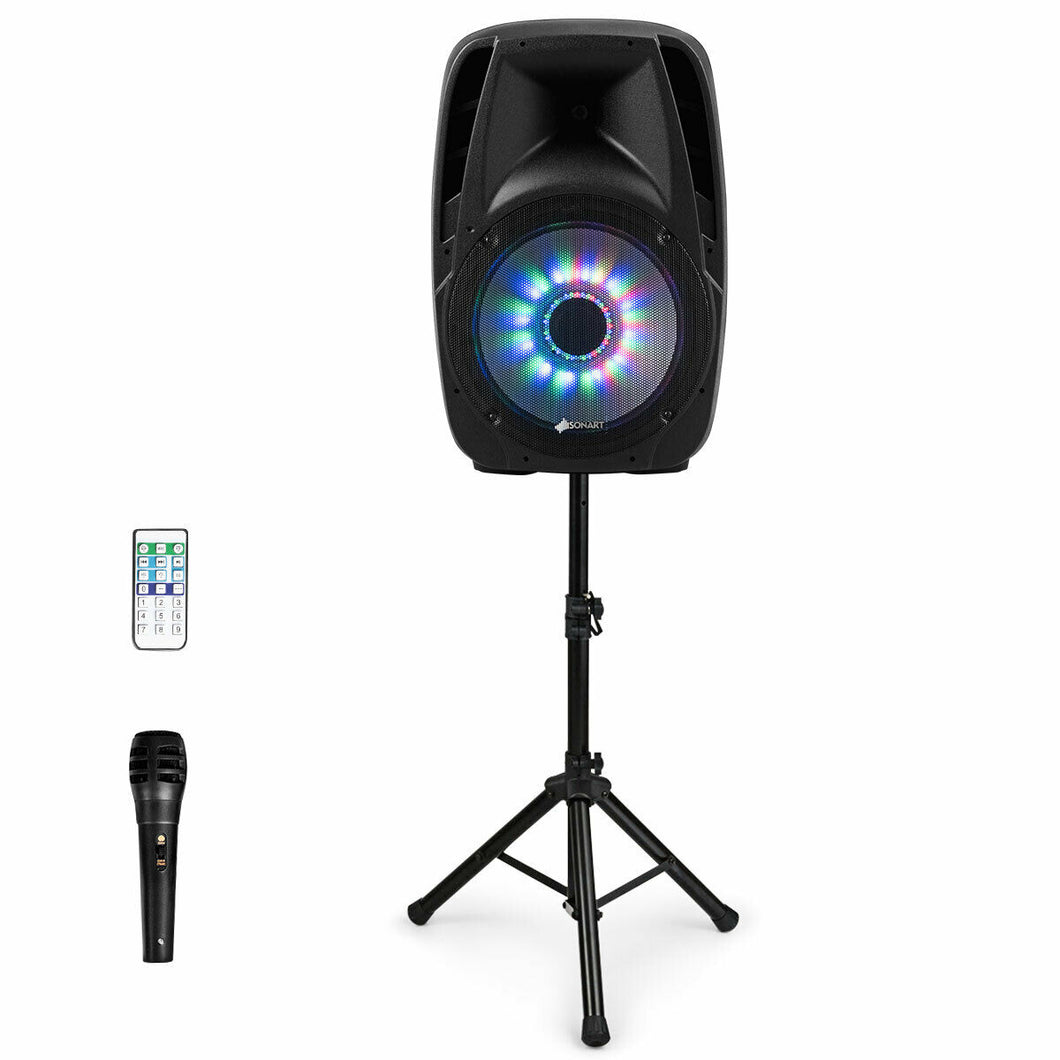 Gymax Portable 15'' 2000W 2-way Powered Speaker w Illuminating Light
