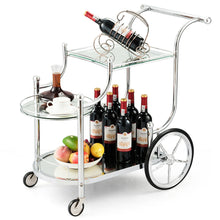 Load image into Gallery viewer, Gymax Serving Cart Kitchen Bar Wine Tea Cart Glass Shelves &amp; Metal Frame with Wheels
