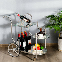 Load image into Gallery viewer, Gymax Serving Cart Kitchen Bar Wine Tea Cart Glass Shelves &amp; Metal Frame with Wheels
