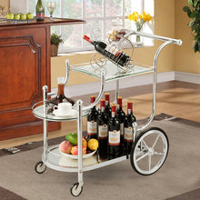 Load image into Gallery viewer, Gymax Serving Cart Kitchen Bar Wine Tea Cart Glass Shelves &amp; Metal Frame with Wheels
