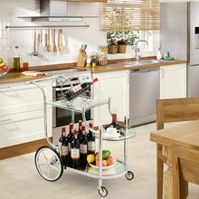 Load image into Gallery viewer, Gymax Serving Cart Kitchen Bar Wine Tea Cart Glass Shelves &amp; Metal Frame with Wheels
