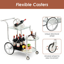 Load image into Gallery viewer, Gymax Serving Cart Kitchen Bar Wine Tea Cart Glass Shelves &amp; Metal Frame with Wheels
