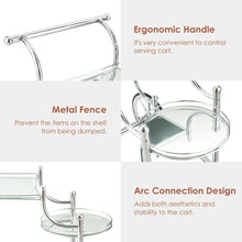 Load image into Gallery viewer, Gymax Serving Cart Kitchen Bar Wine Tea Cart Glass Shelves &amp; Metal Frame with Wheels
