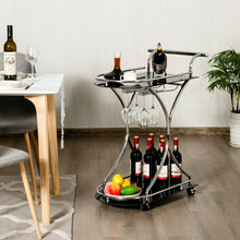 Load image into Gallery viewer, Gymax Serving Cart Kitchen Bar Wine Cart 2 Tier Glass Shelves and Metal Frame w/Wheels
