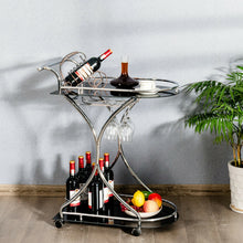 Load image into Gallery viewer, Gymax Serving Cart Kitchen Bar Wine Cart 2 Tier Glass Shelves and Metal Frame w/Wheels
