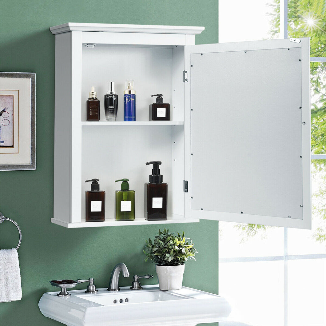 Gymax Bathroom Mirror Cabinet Wall Mounted Adjustable Shelf Medicine Storage White