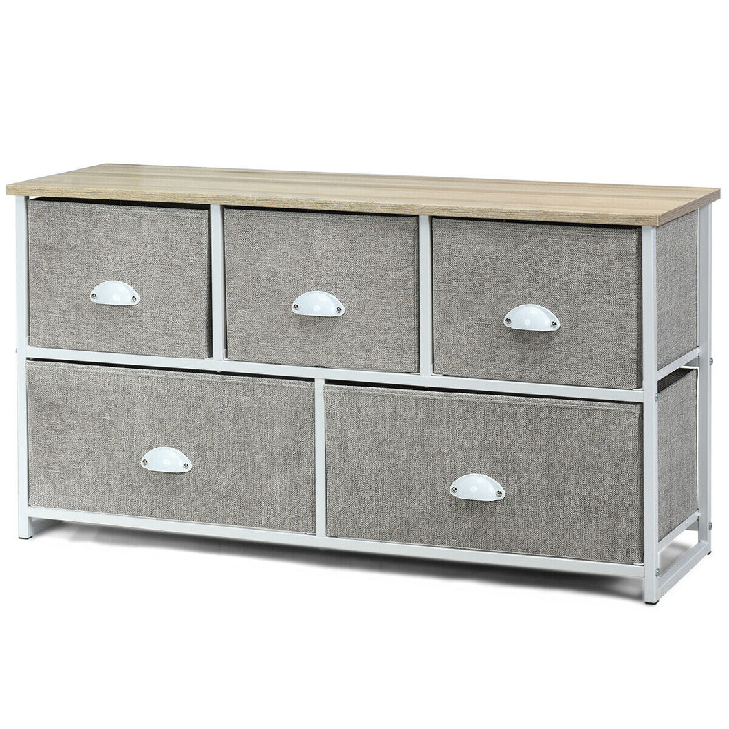 Gymax 5 Drawers Dresser Storage Unit Side Table Display Organizer Dorm Room Wood White