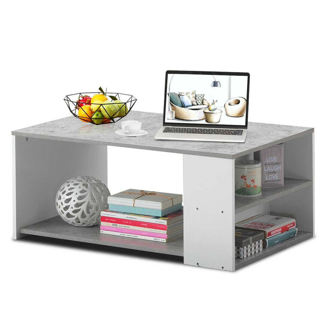 Gymax 2-Tier Coffee Table Sofa Side Table w/ 2 Storage Shelves Living Room Office Gray