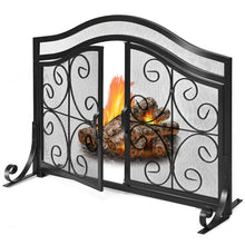 Load image into Gallery viewer, Gymax Fireplace Screen with Hinged Magnetic Two-doors Flat Guard Freestanding Black
