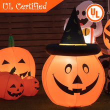 Load image into Gallery viewer, Gymax 4ft Giant Inflatable Capped Pumpkin Lantern w/ LED &amp; Halloween Wizard Witch Hat

