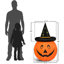 Load image into Gallery viewer, Gymax 4ft Giant Inflatable Capped Pumpkin Lantern w/ LED &amp; Halloween Wizard Witch Hat
