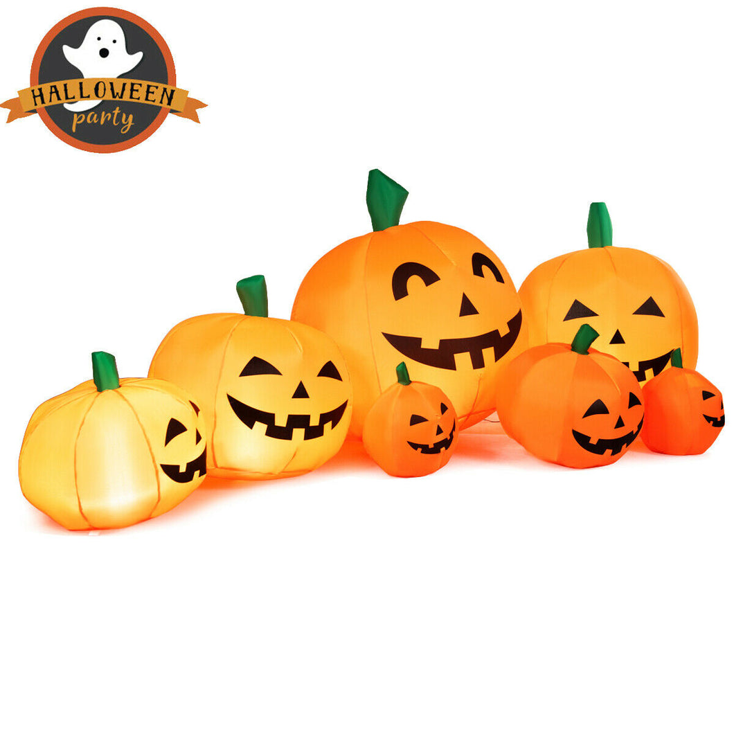 Gymax 7.5ft Inflatable Halloween Pumpkins Set 7 Pumpkins Patch w/ Energy-saving LED & Adapter