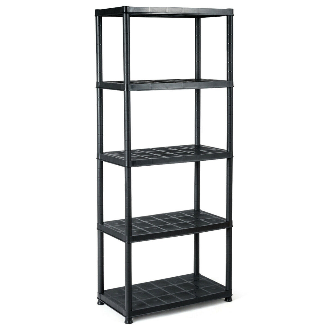 Gymax 5-Tier Storage Shelving Freestanding Heavy Duty Rack,33.5''L X 16''W X 73''H,Black