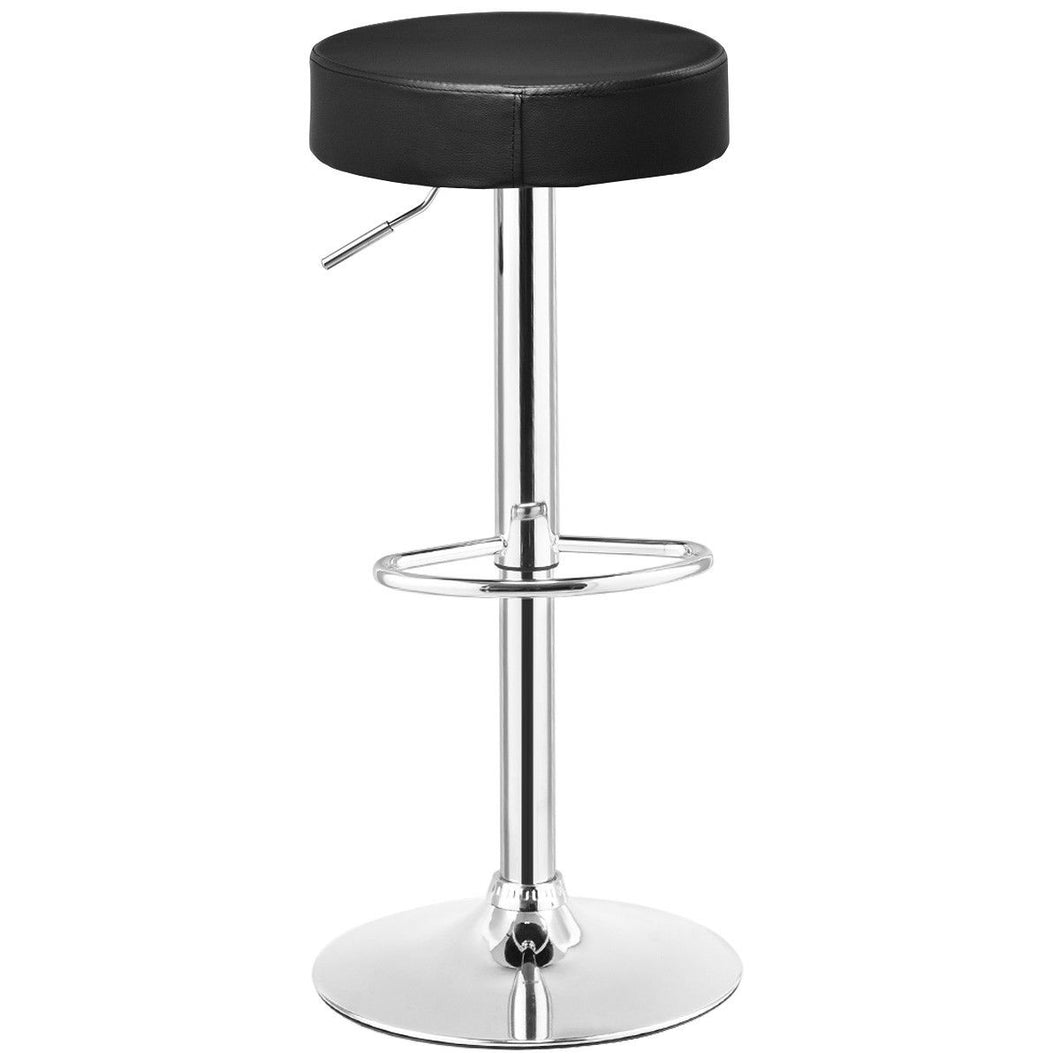 Gymax 1 PC Bar Stool Round Leather Seat Chrome Leg Adjustable Hydraulic Swivel Black