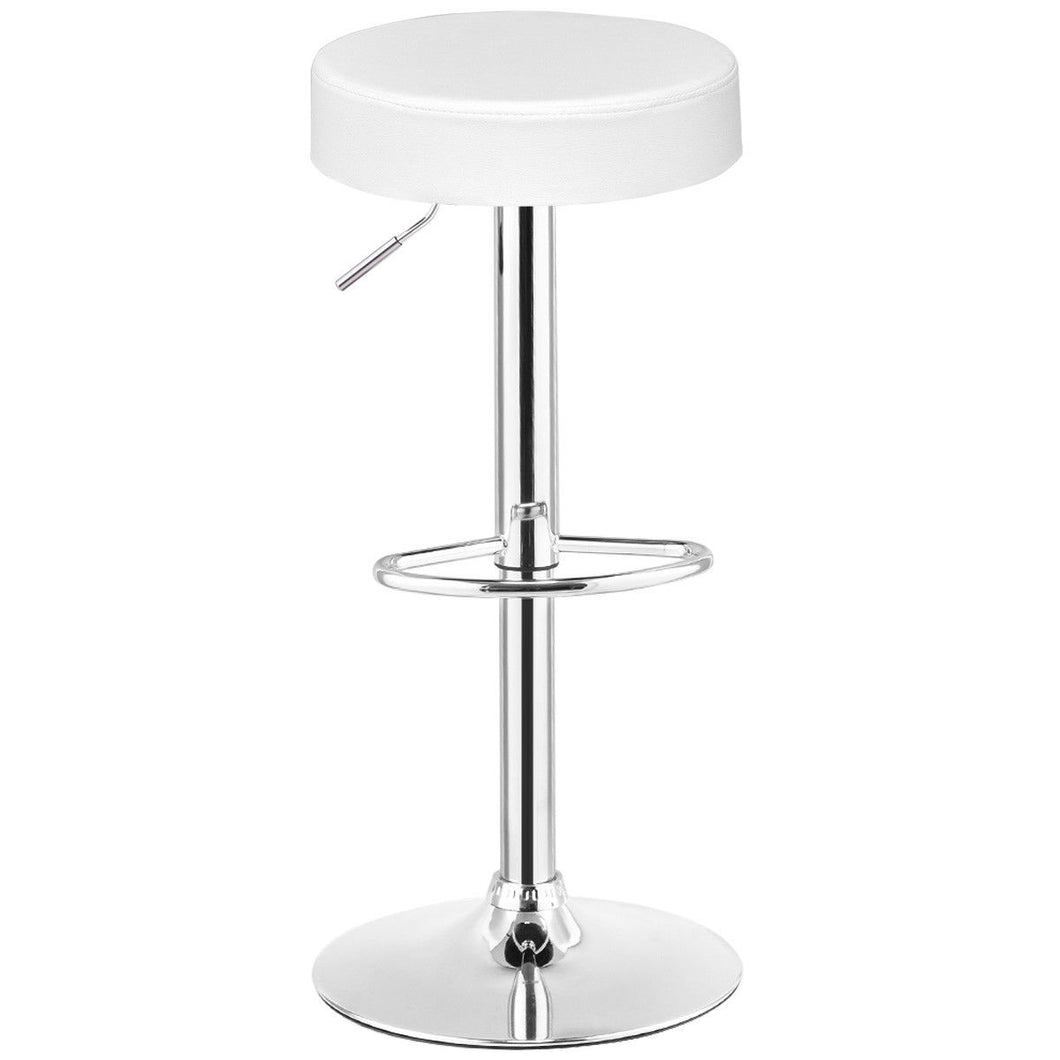 Gymax 1 PC Bar Stool Round Leather Seat Chrome Leg Adjustable Hydraulic Swivel White
