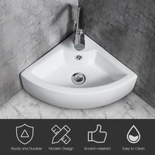 Load image into Gallery viewer, Gymax Wall Mount Corner Ceramic Vessel Sink Angled Art Basin w/ Overflow &amp; Faucet Hole
