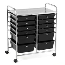 Load image into Gallery viewer, Gymax Office Rolling Cart 12 Storage Drawer Studio Organizer Bins Scrapbook Paper Black/Colorful
