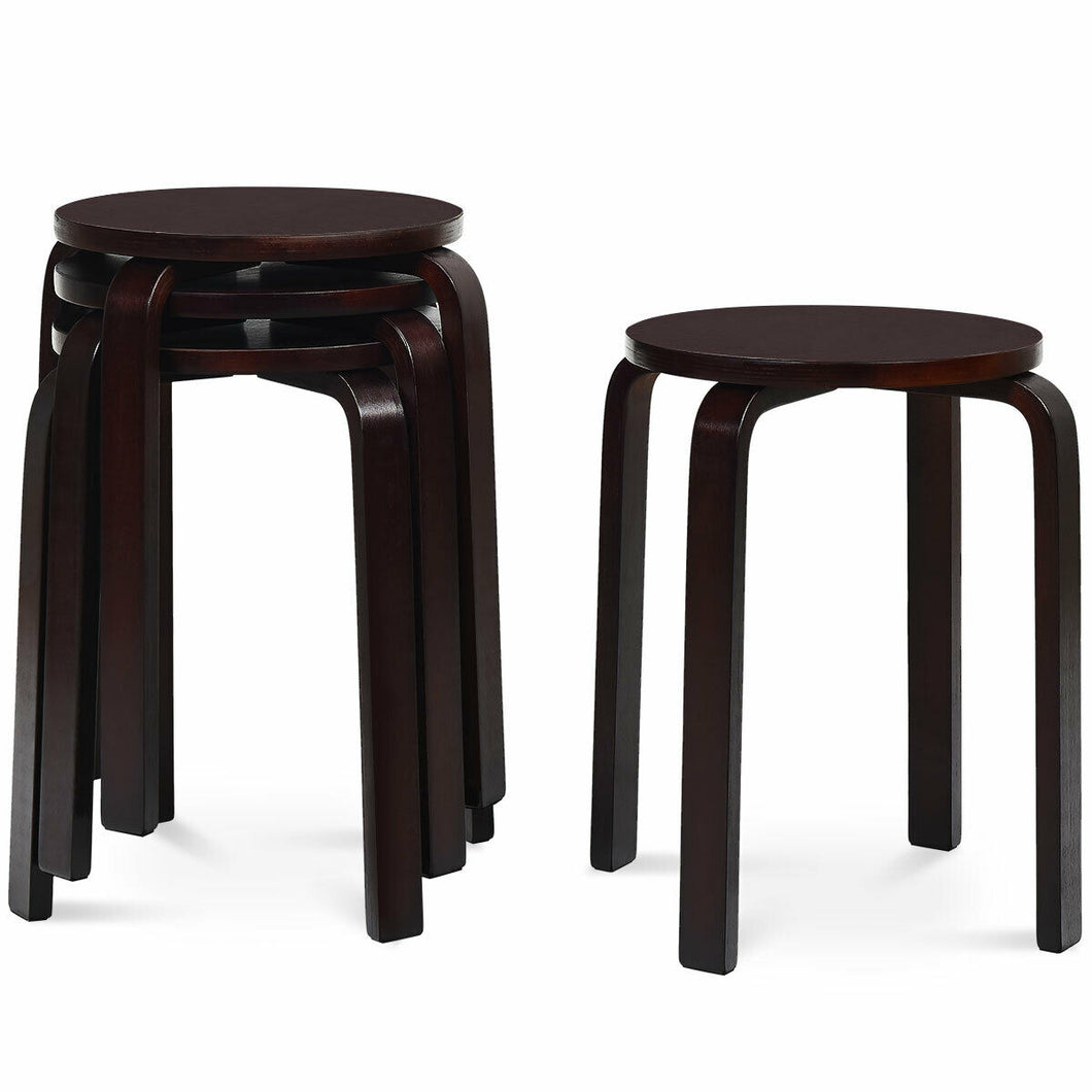 Gymax Set of 4 18'' Stacking Stool Round Dining Chair Backless Wood Home Decor Brown