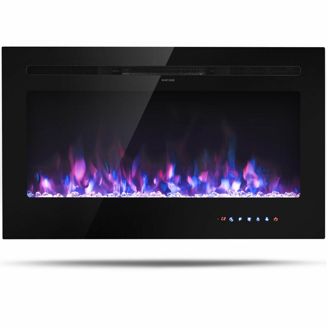 Gymax 36'' Electric Fireplace Recessed and Wall Mounted 750W/1500W W/ Multicolor Flame