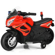Load image into Gallery viewer, Gymax 6V Electric Toy Motorcycle Kids Ride On Police Scooter w/ Training Wheels White/Red/Blue
