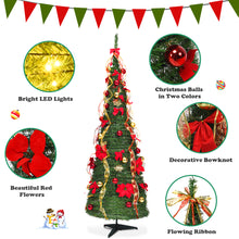 Load image into Gallery viewer, Gymax 6&#39; Christmas Spruce Pre-lit Poinsettia Tree Decorated Pop-Up Artificial Christmas Tree
