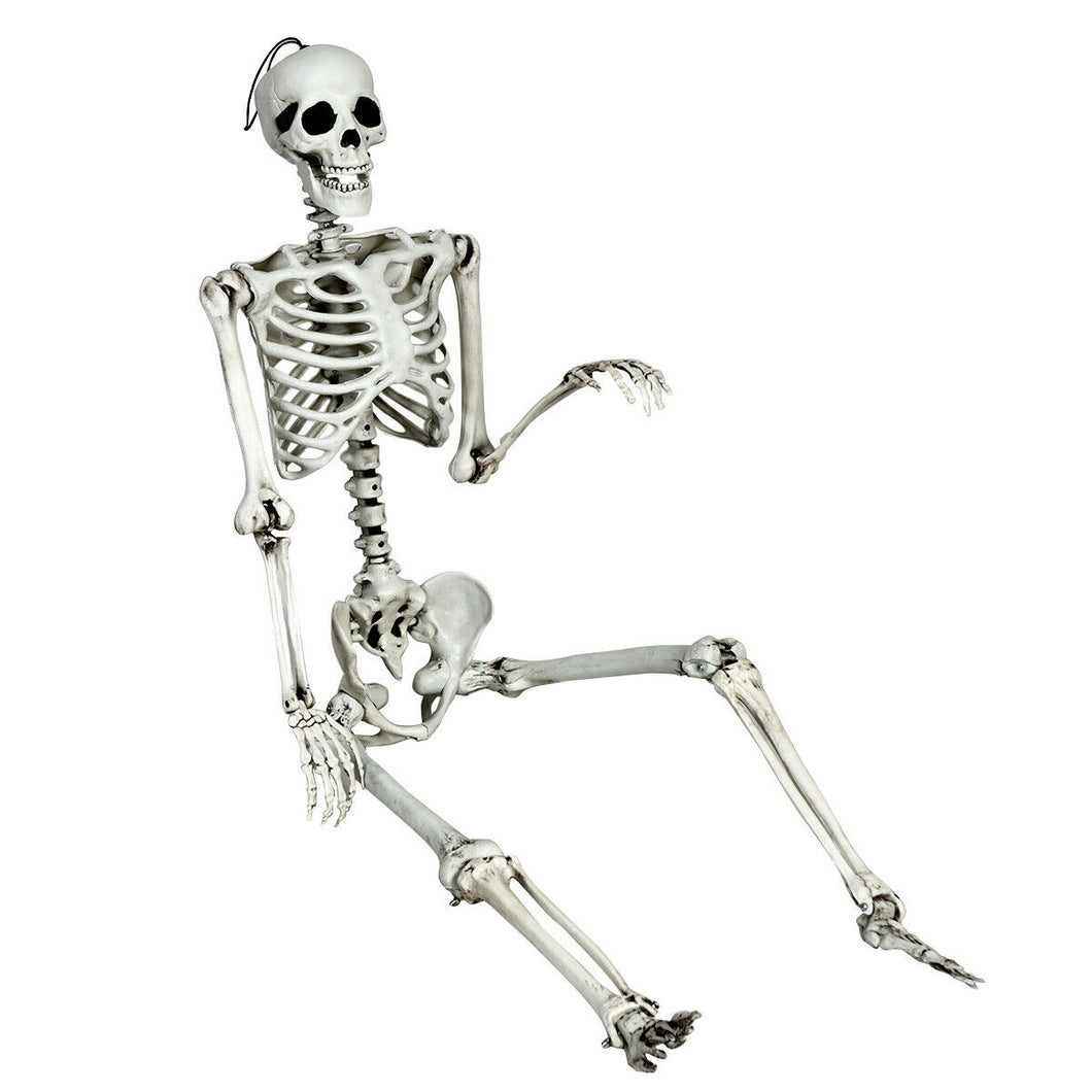 Gymax Full Body Halloween Skeleton 5.4ft Life Size w/ Hanging Rope Movable Joints