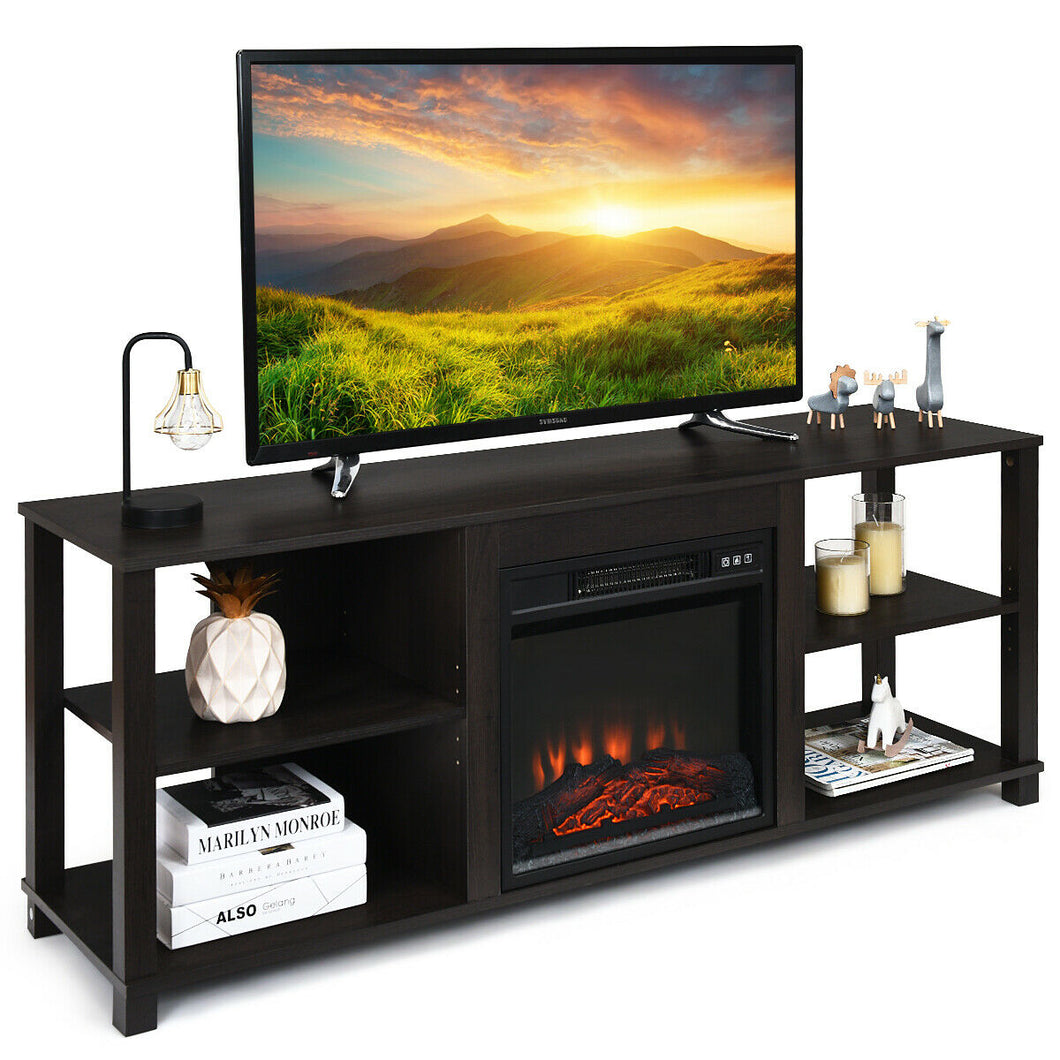 Gymax 2-Tier TV Stand &Electric Fireplace Heater Storage Cabinet Console For 65'' TV