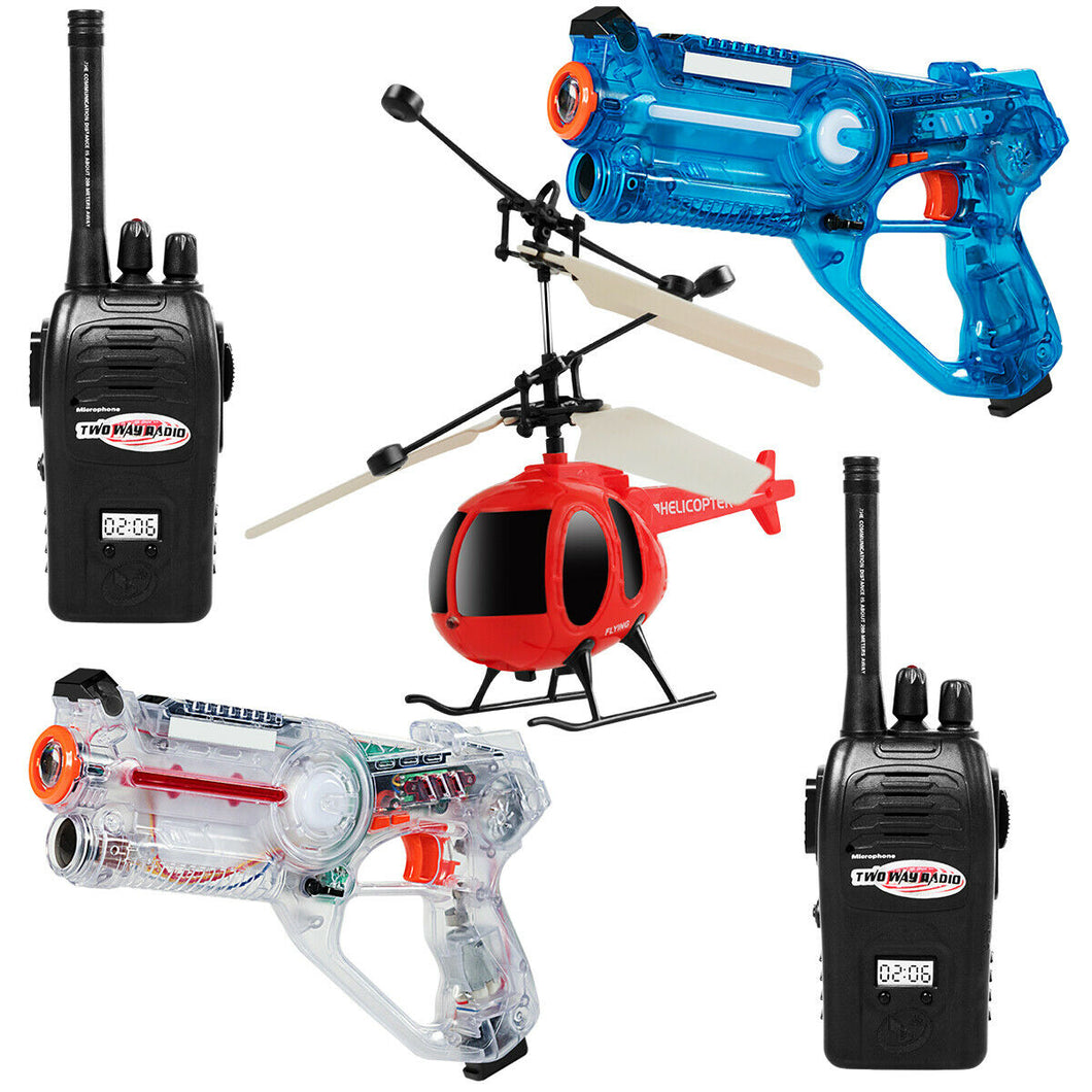 Gymax Infrared Laser Tag Guns 2 Players Blasters Game w/ 2 Walkie talkies & Helicopter