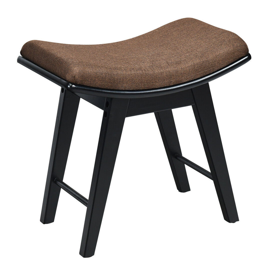 Gymax Vanity Stool Modern Dressing Makeup Stool w/ Concave Seat Rubberwood Legs Black