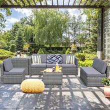 Load image into Gallery viewer, Gymax Set of 8 Gray Rattan Wicker Sofa &amp; Table Outdoor Cushioned Sectional Patio Furniture

