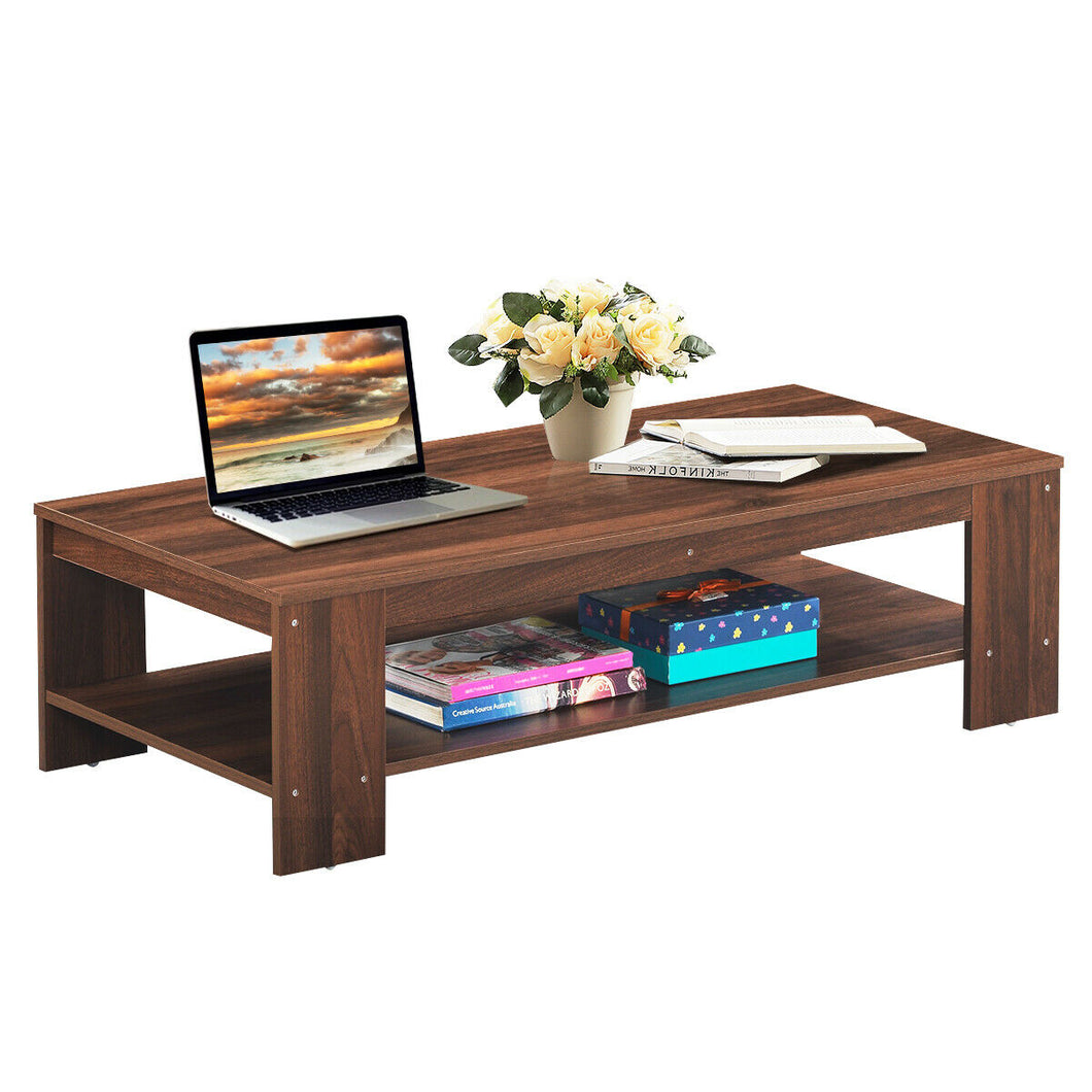 Gymax 47'' Rectangular Coffee Table w/ Storage Shelf Living Room Brown