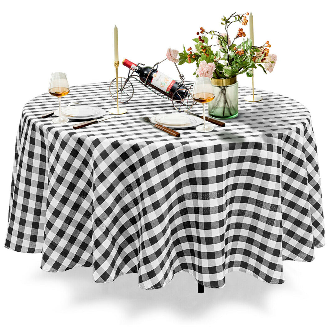 Gymax 2Pcs Black&White Gingham Checkered Tablecloth 90'' Polyester Linen Wedding Party