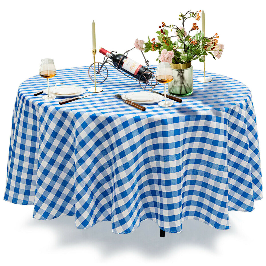 Gymax 2Pcs Blue & White Gingham Checkered Tablecloth 90'' Polyester Linen Wedding Party