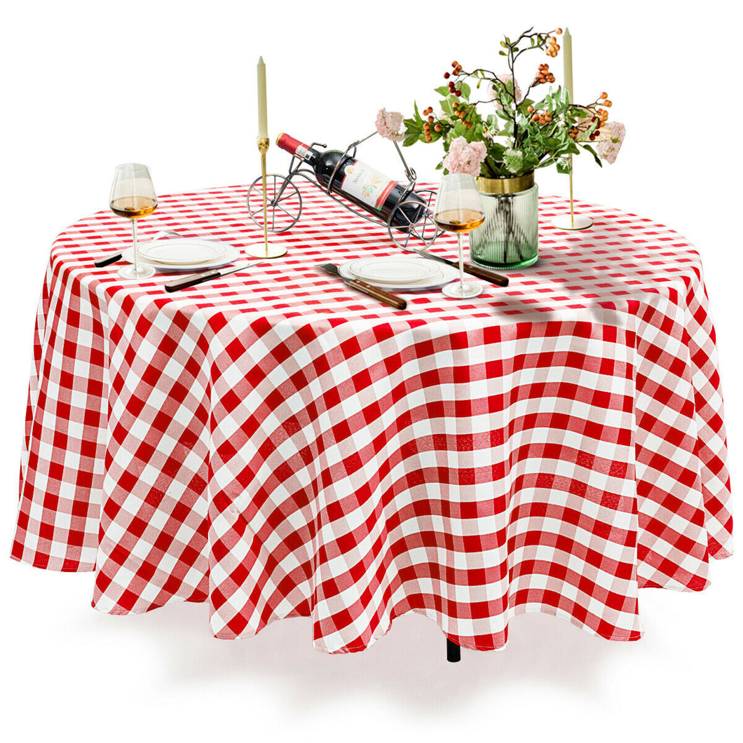 Gymax 2Pcs Red & White Gingham Checkered Tablecloth 90'' Polyester Linen Wedding Party