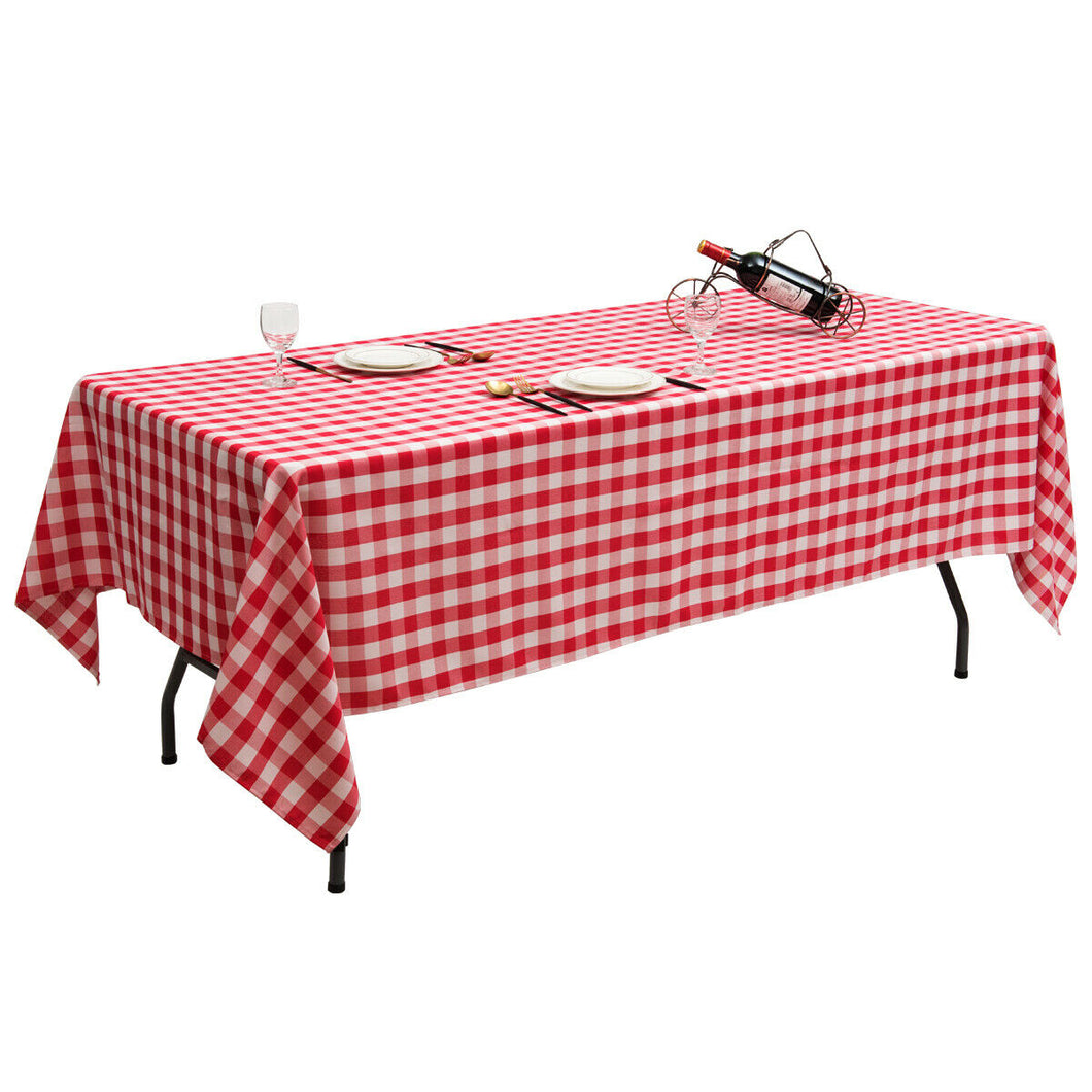 Gymax 10Pcs 60''x102'' Rectangular Polyester Tablecloth Red & White Checker Kitchen