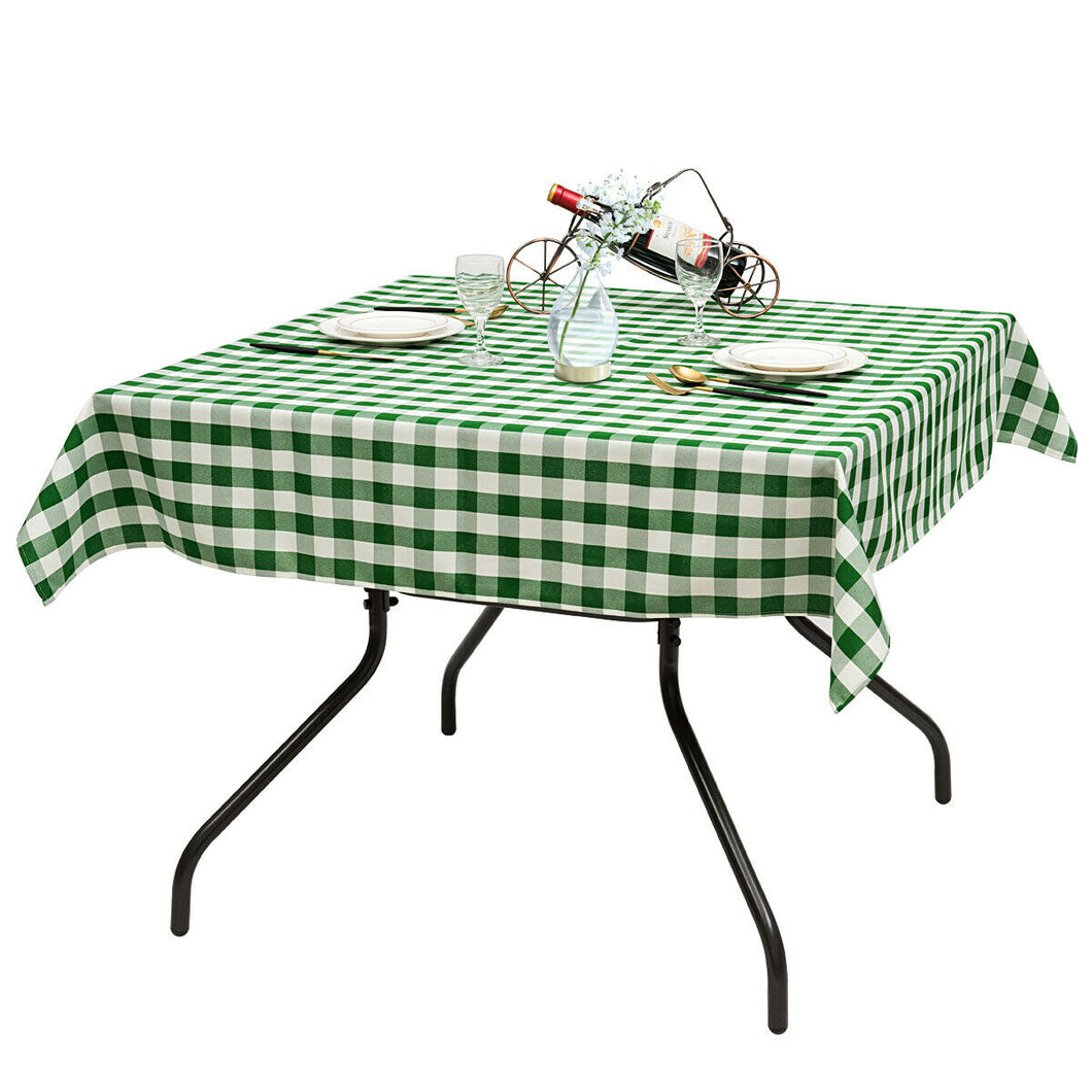 Gymax 10Pcs 52''x52'' Square Polyester Plaid Tablecloth Green & White Checker Dinner