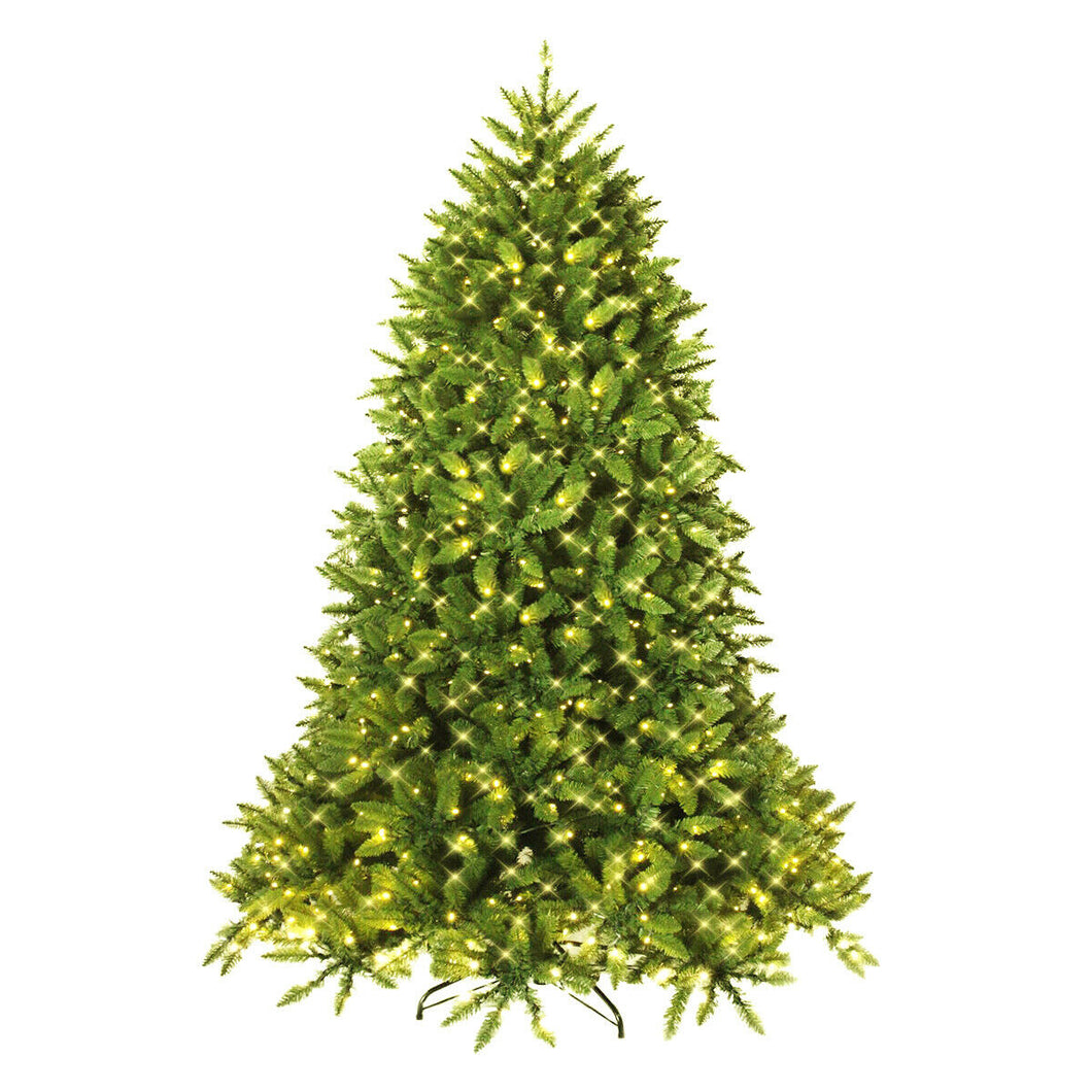 Gymax 7.5ft Pre-lit LED PVC Christmas Fir Tree w/8 Flash Mode Patio