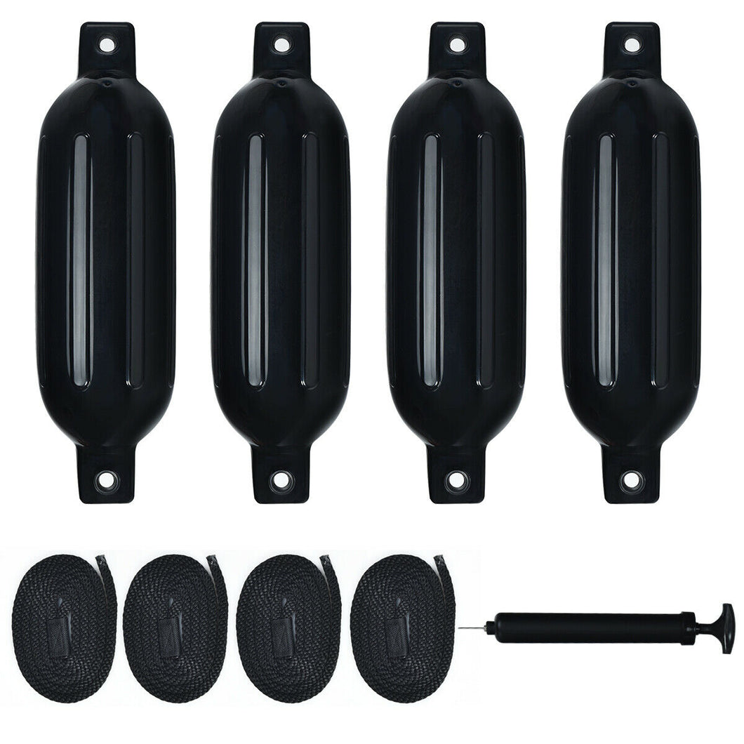 Gymax Pack of 4 27'' Boat Fenders Marine Bumper Hand Inflatable Black