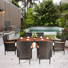 Load image into Gallery viewer, Gymax 7pcs Patio Rattan Dining Set 6 Stackable Cushioned Chairs Patio
