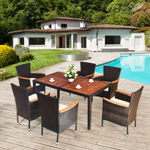 Load image into Gallery viewer, Gymax 7pcs Patio Rattan Dining Set 6 Stackable Cushioned Chairs Patio
