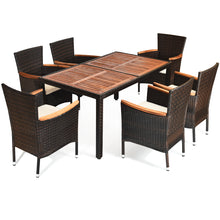 Load image into Gallery viewer, Gymax 7pcs Patio Rattan Dining Set 6 Stackable Cushioned Chairs Patio
