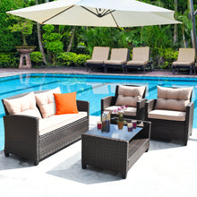 Load image into Gallery viewer, Gymax 4pcs Outdoor Rattan Furniture Set Cushioned Sofa w/Armrest Home
